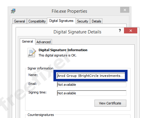 Screenshot of the Arod Group (BrightCircle Investments Limited) certificate